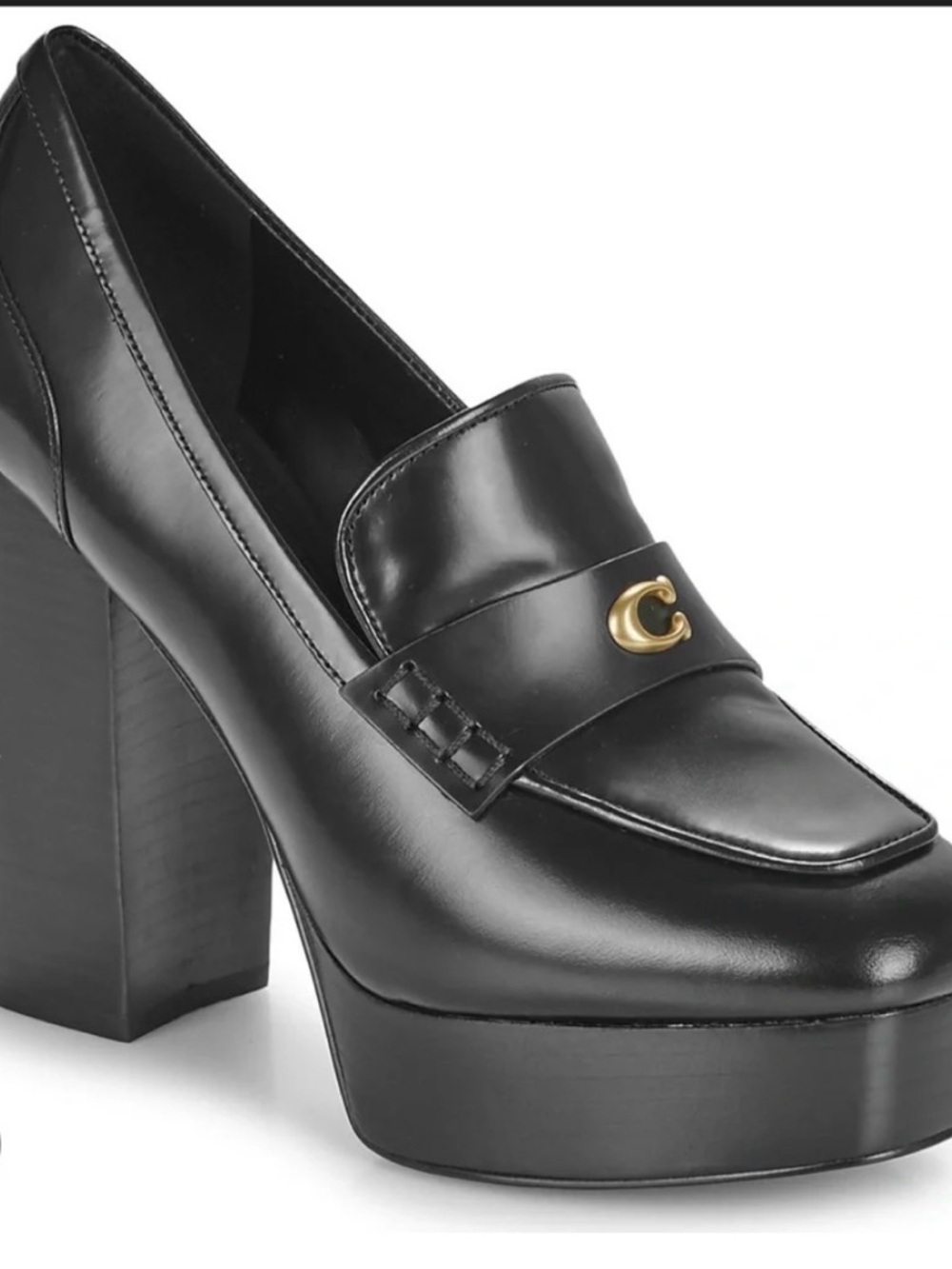 Coach Black Leather Platform Loafer Pumps - Women - Picture 2 of 2